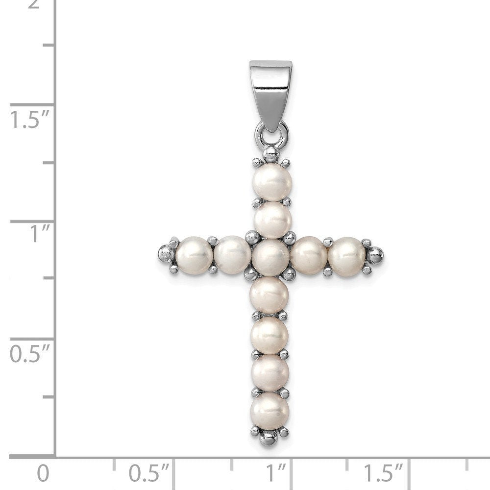 925 Sterling Silver Freshwater Cultured Pearl Cross Pendant - 25x32mm