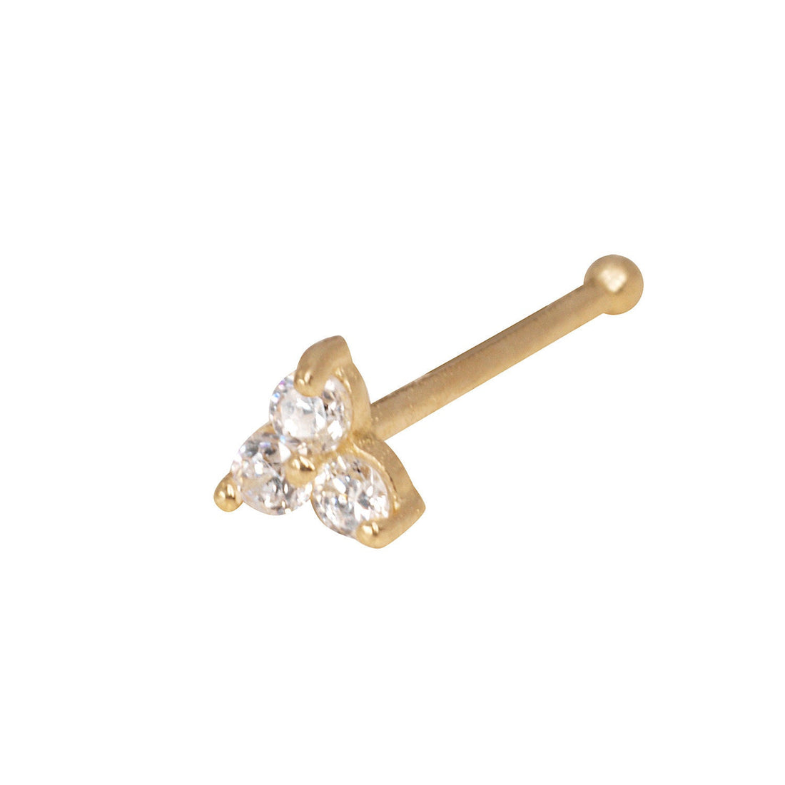 14k Yellow, White or Rose Gold 20G 3 Stone Nose Stud