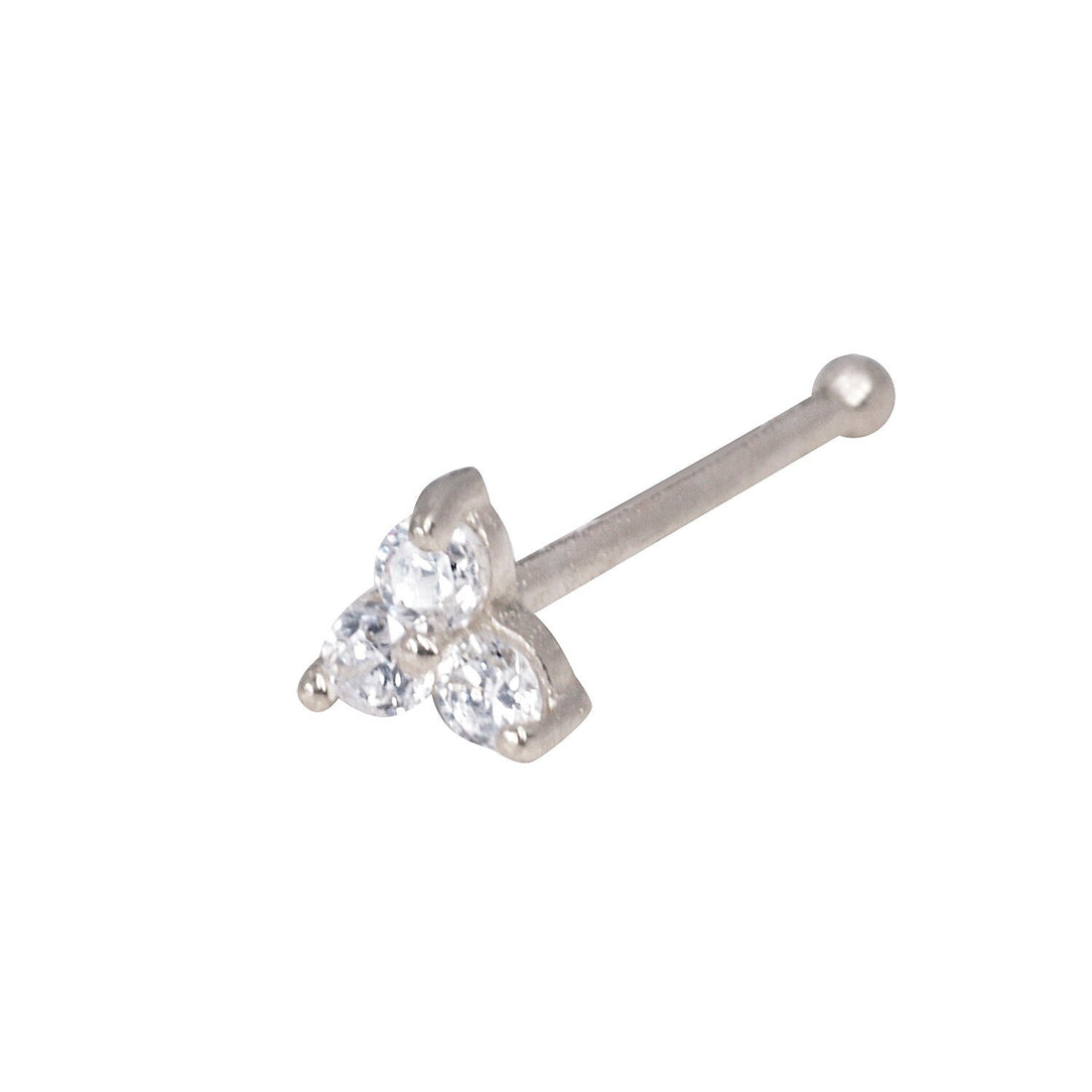 14k Yellow, White or Rose Gold 20G 3 Stone Nose Stud