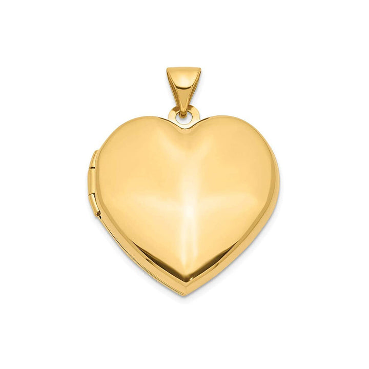 14k Yellow Gold Polished Engravable 4 Photo Plain Puffed Heart Family Locket Necklace - 21mmx 26mm