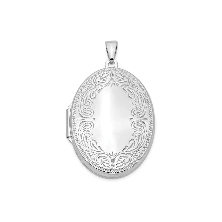 Sterling Silver Polished Engravable 2 Photo Large Oval Scroll Locket Pendant Necklace