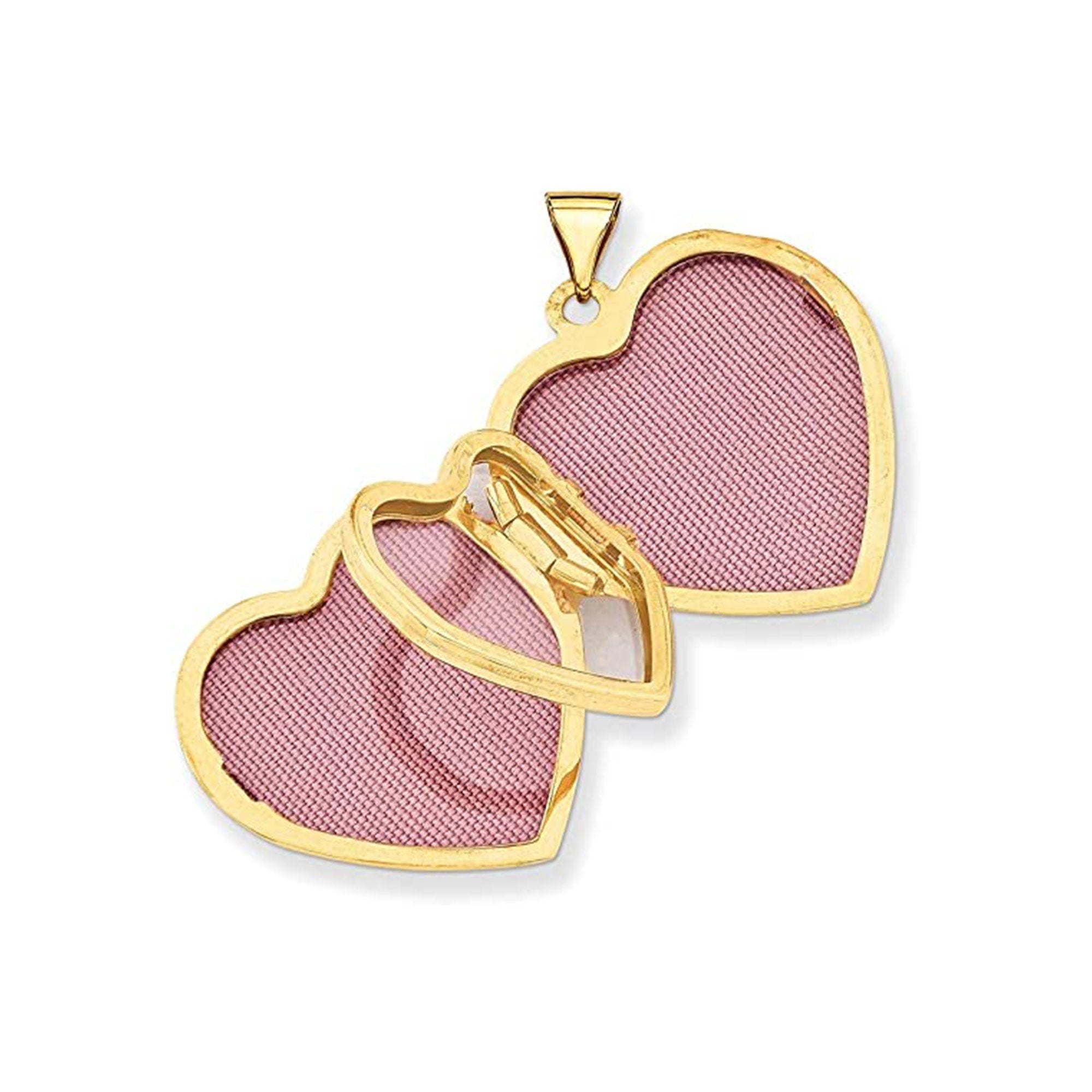 14k Yellow Gold Polished Engravable 4 Photo Plain Puffed Heart Family Locket Necklace - 21mmx 26mm