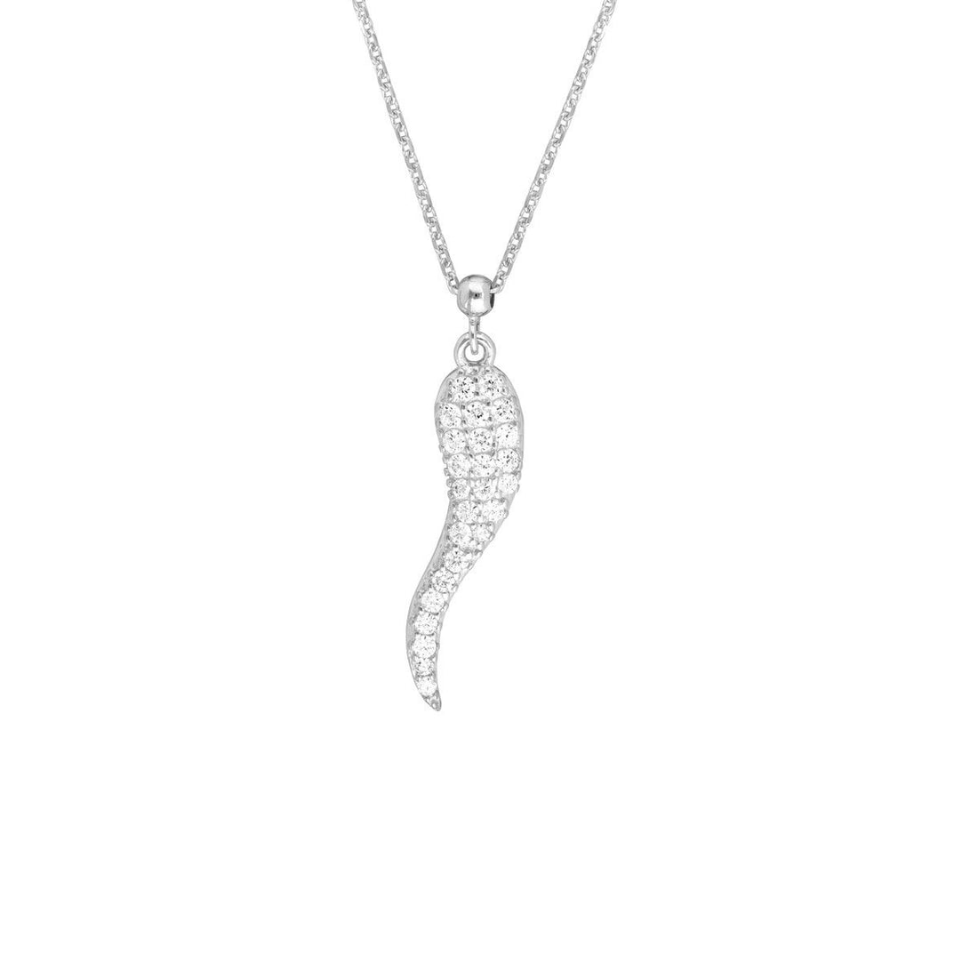 925 Sterling Silver Yellow Gold, Rose Gold or Rhodium Plated Italian CZ Horn Pendant Necklace - 18" and 6x20mm