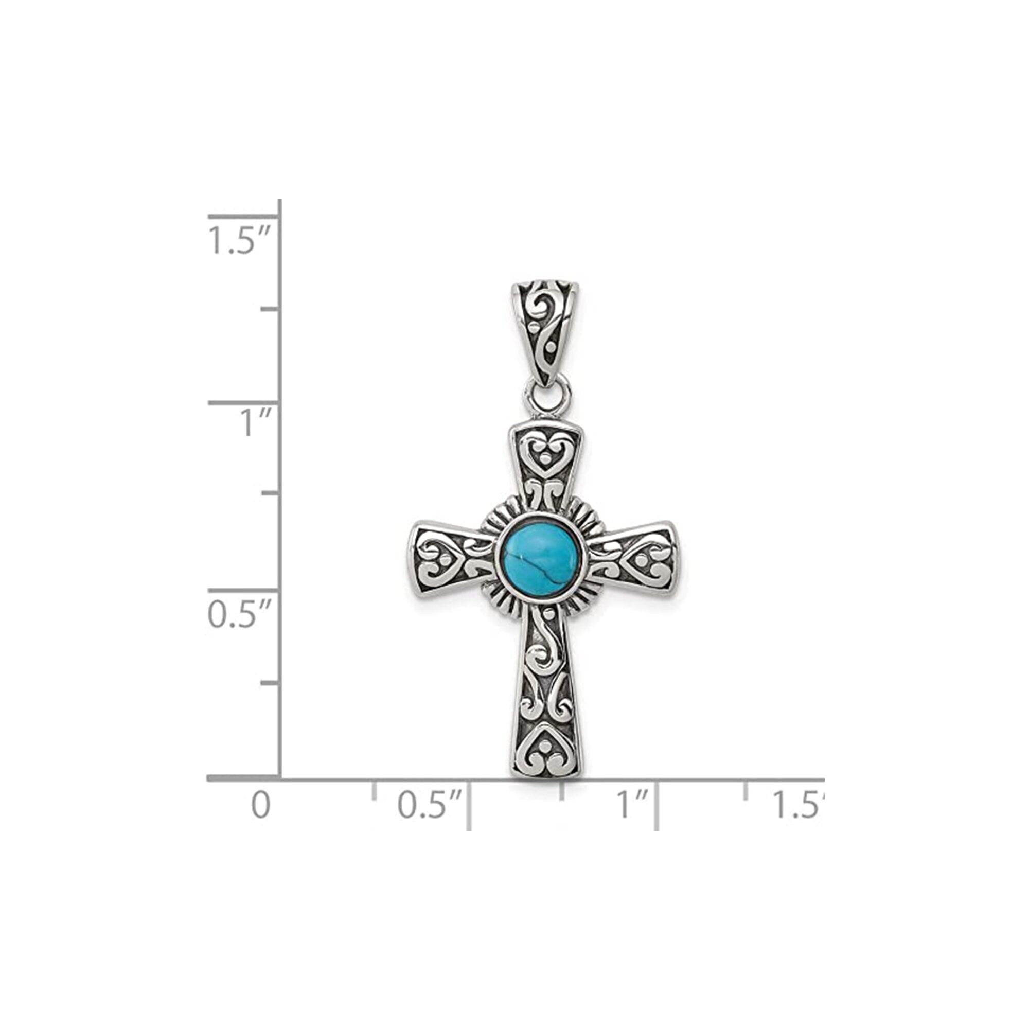 925 Sterling Silver 18" Oxidized Simulated Turquoise Blue Cross Necklace - 20x32mm