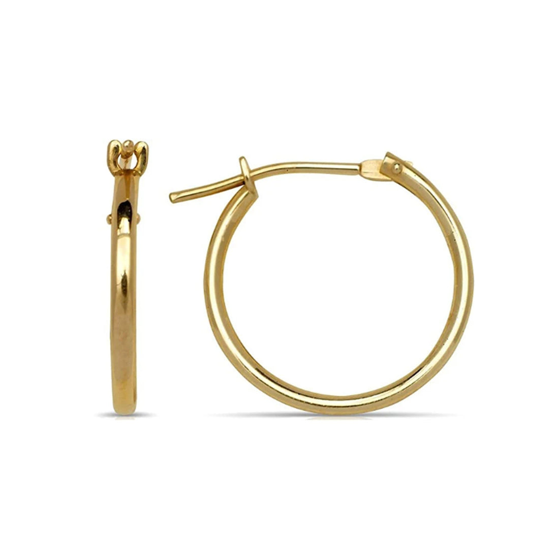 Solid 10k Yellow Gold 1mm Classic Tube Hoop Earrings - 10mm, 12mm, 14mm