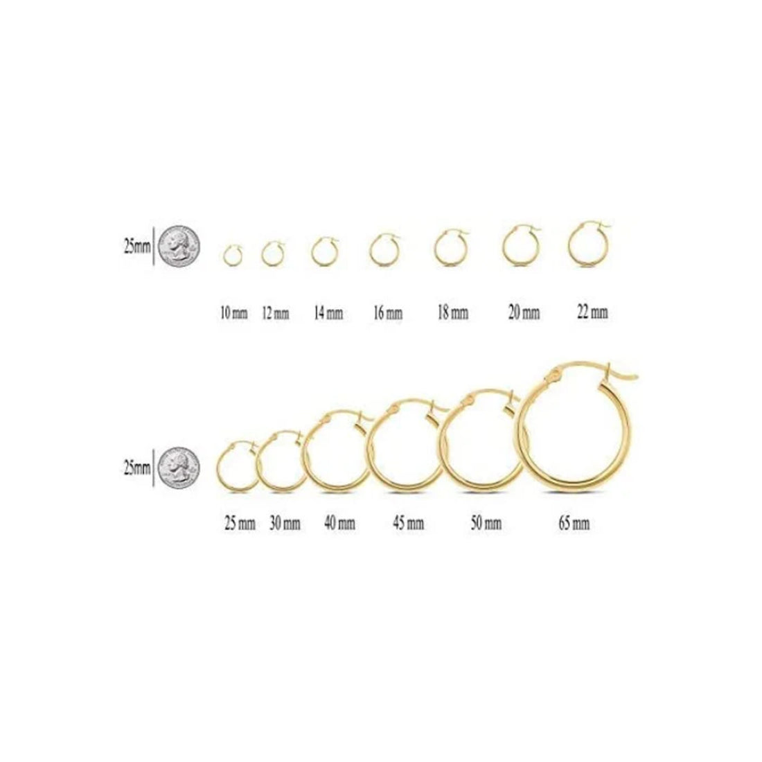 Solid 10k Yellow Gold 1mm Classic Tube Hoop Earrings - 10mm, 12mm, 14mm