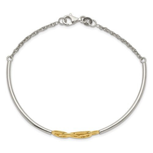 925 Sterling Silver Yellow Gold Plated Double Infinity Bangle Bracelet