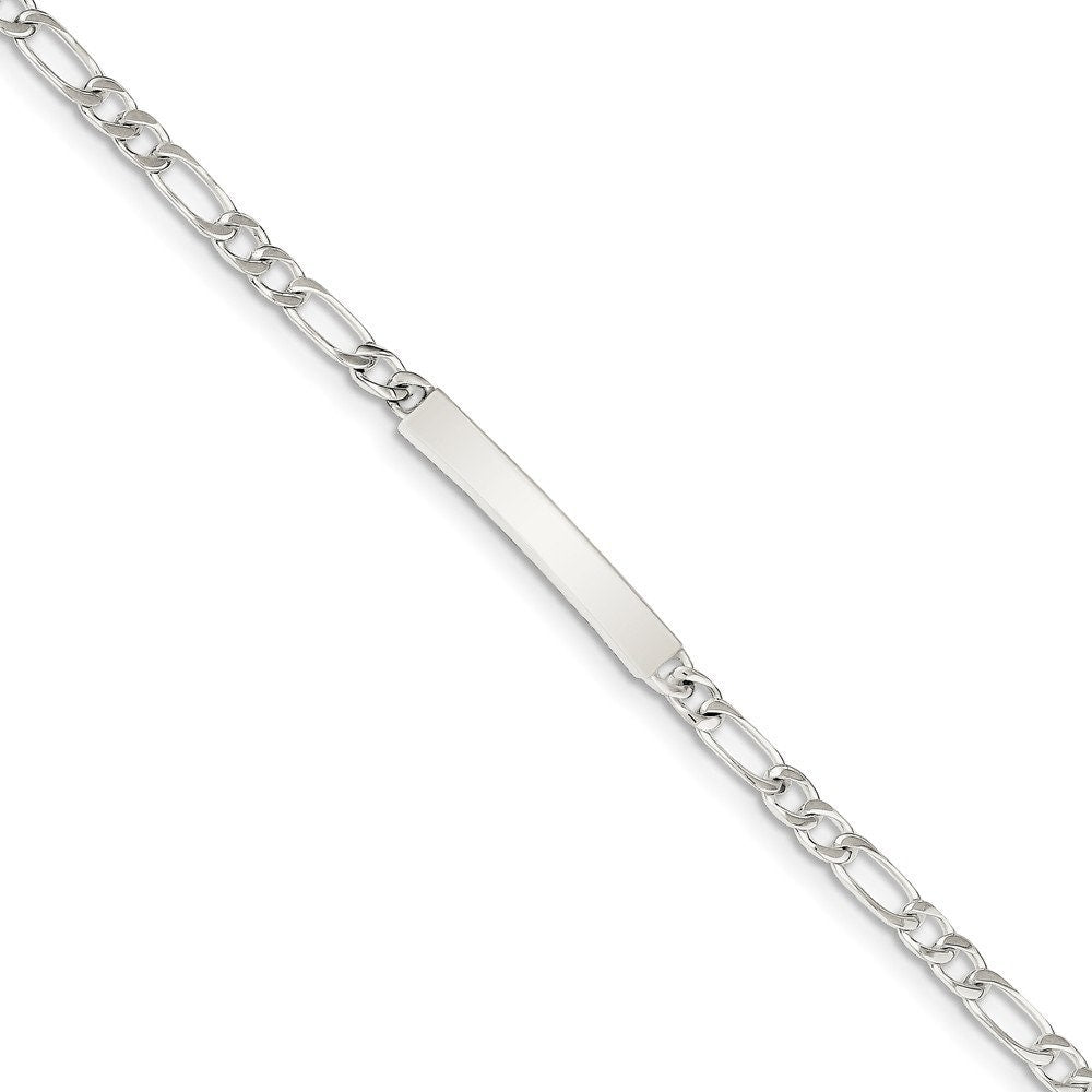 925 Sterling Silver Engravable 4mm Figaro Link ID Bracelet - 6" and 7"