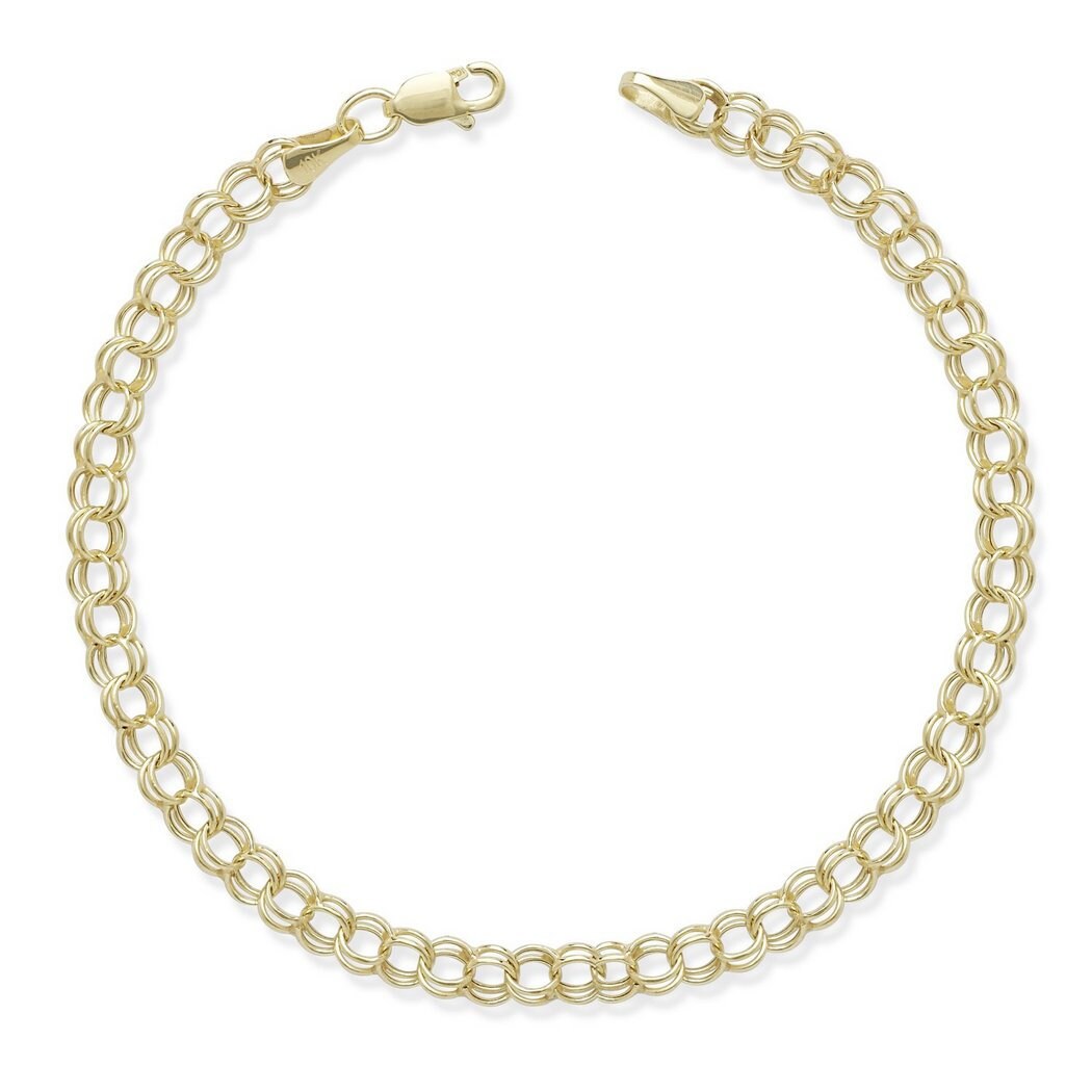 10K Yellow Gold 4mm Double Link Charm Bracelet - 7"