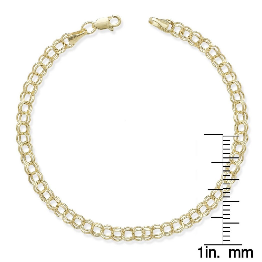 10K Yellow Gold 4mm Double Link Charm Bracelet - 7"