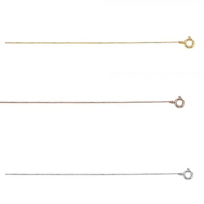10k Yellow, White or Rose Gold 0.45mm Classic Box Chain Necklace - 16-20"