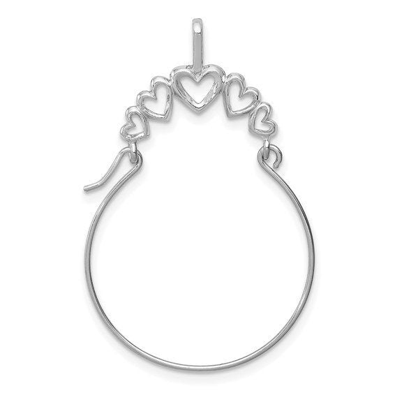 Real 14k Gold 5 Heart Ring Charm holder Pendant Necklace - Gift for Mom Grandma - 20x35mm - rose gold charm holder - white gold ring holder