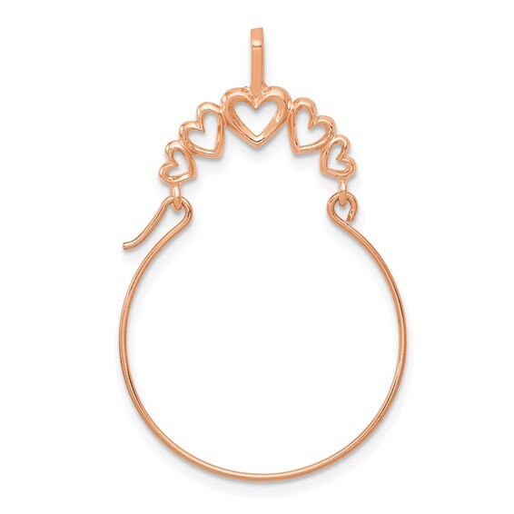 Real 14k Gold 5 Heart Ring Charm holder Pendant Necklace - Gift for Mom Grandma - 20x35mm - rose gold charm holder - white gold ring holder