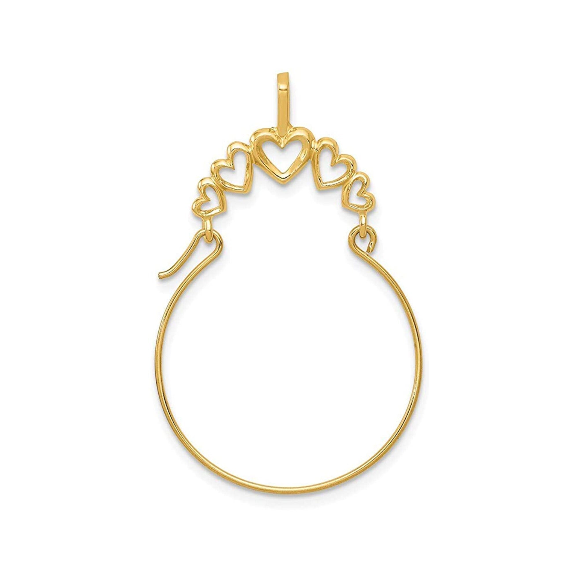 Real 14k Gold 5 Heart Ring Charm holder Pendant Necklace - Gift for Mom Grandma - 20x35mm - rose gold charm holder - white gold ring holder