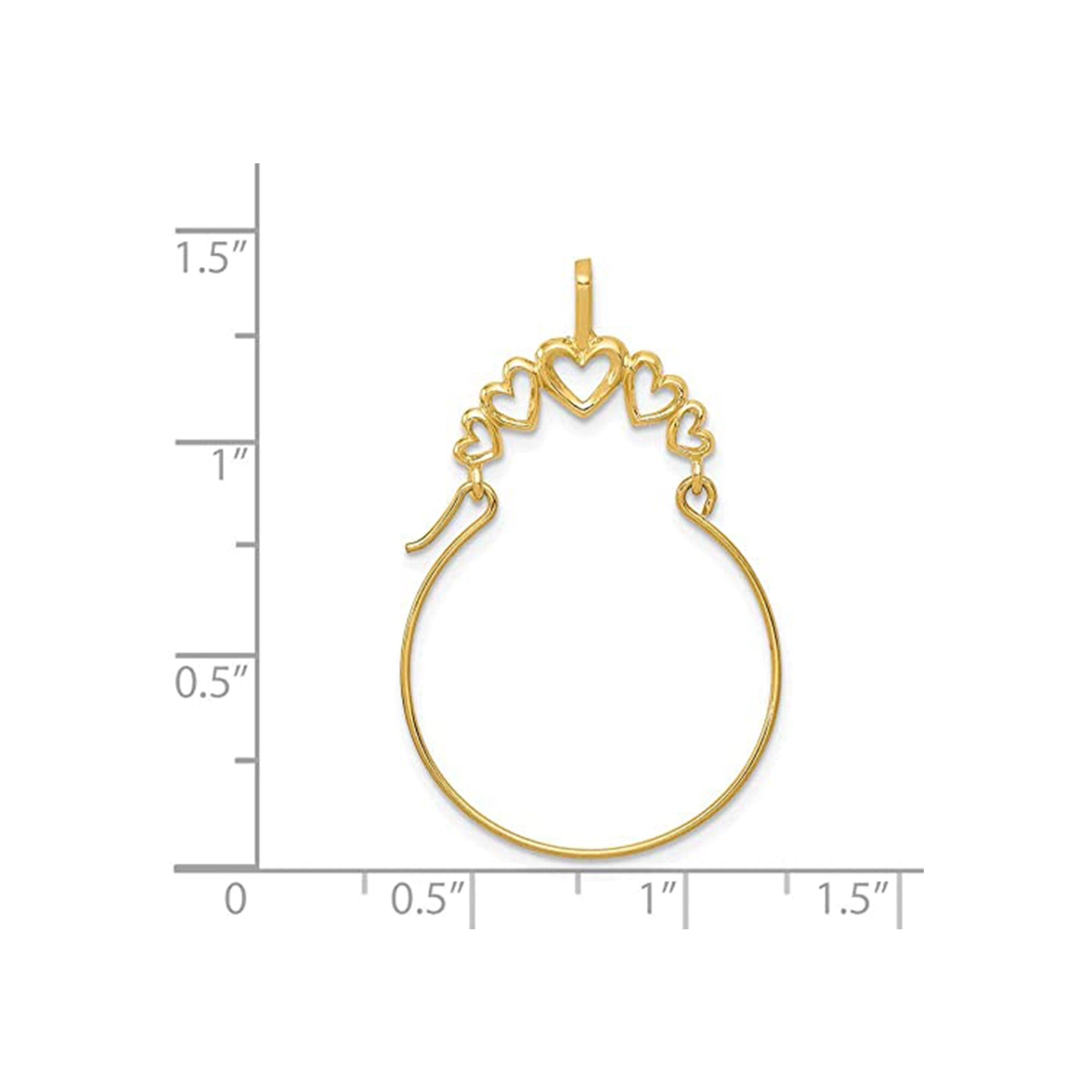 Real 14k Gold 5 Heart Ring Charm holder Pendant Necklace - Gift for Mom Grandma - 20x35mm - rose gold charm holder - white gold ring holder