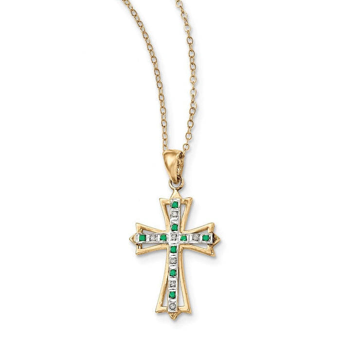 925 Sterling Silver Plated Genuine Diamond and Emerald Cross Necklace