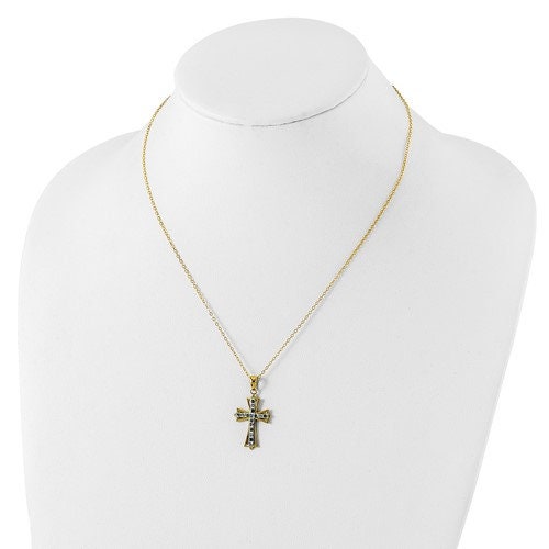 925 Sterling Silver Plated Genuine Diamond and Emerald Cross Necklace