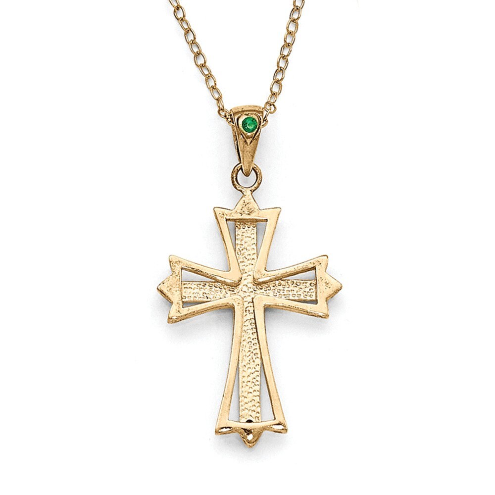 925 Sterling Silver Plated Genuine Diamond and Emerald Cross Necklace