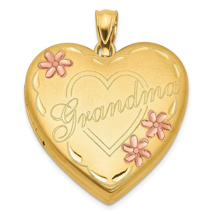 14k Gold Filled Satin Engravable 4 Photo Two-tone Grandma Heart Locket Necklace