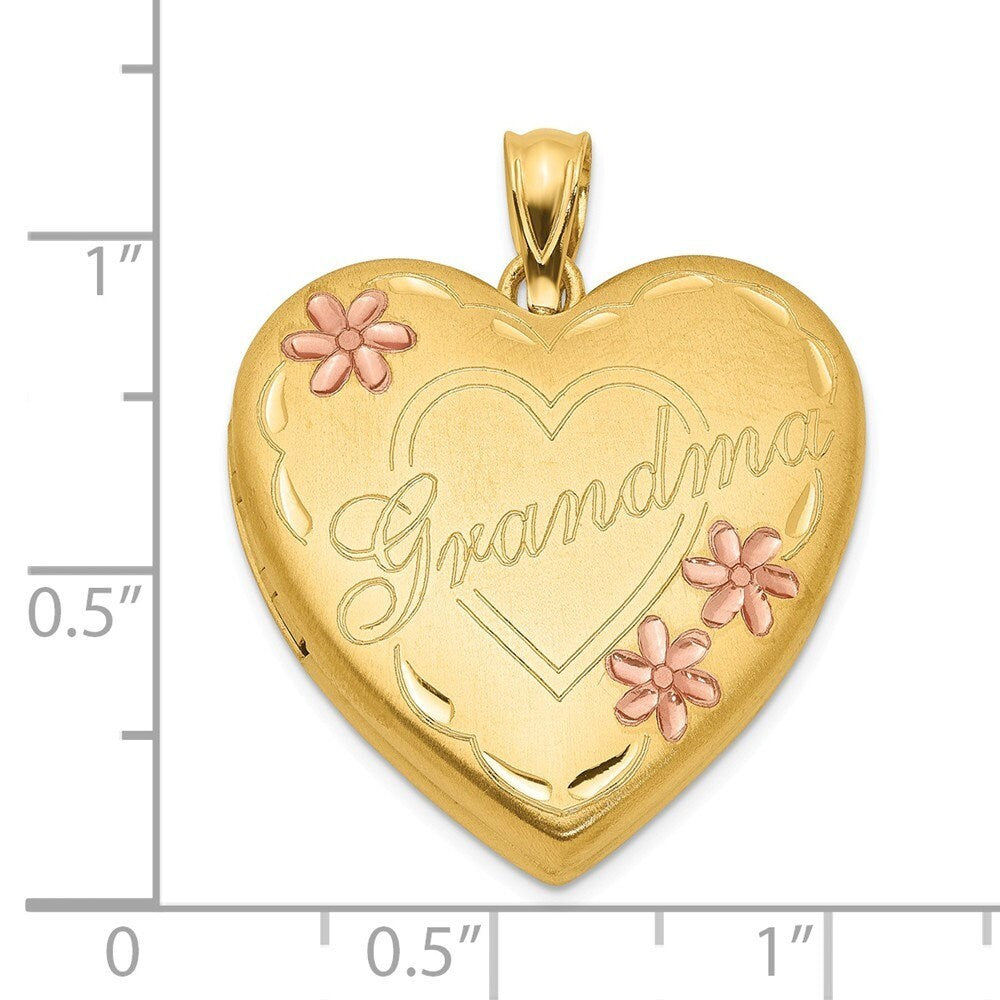 14k Gold Filled Satin Engravable 4 Photo Two-tone Grandma Heart Locket Necklace