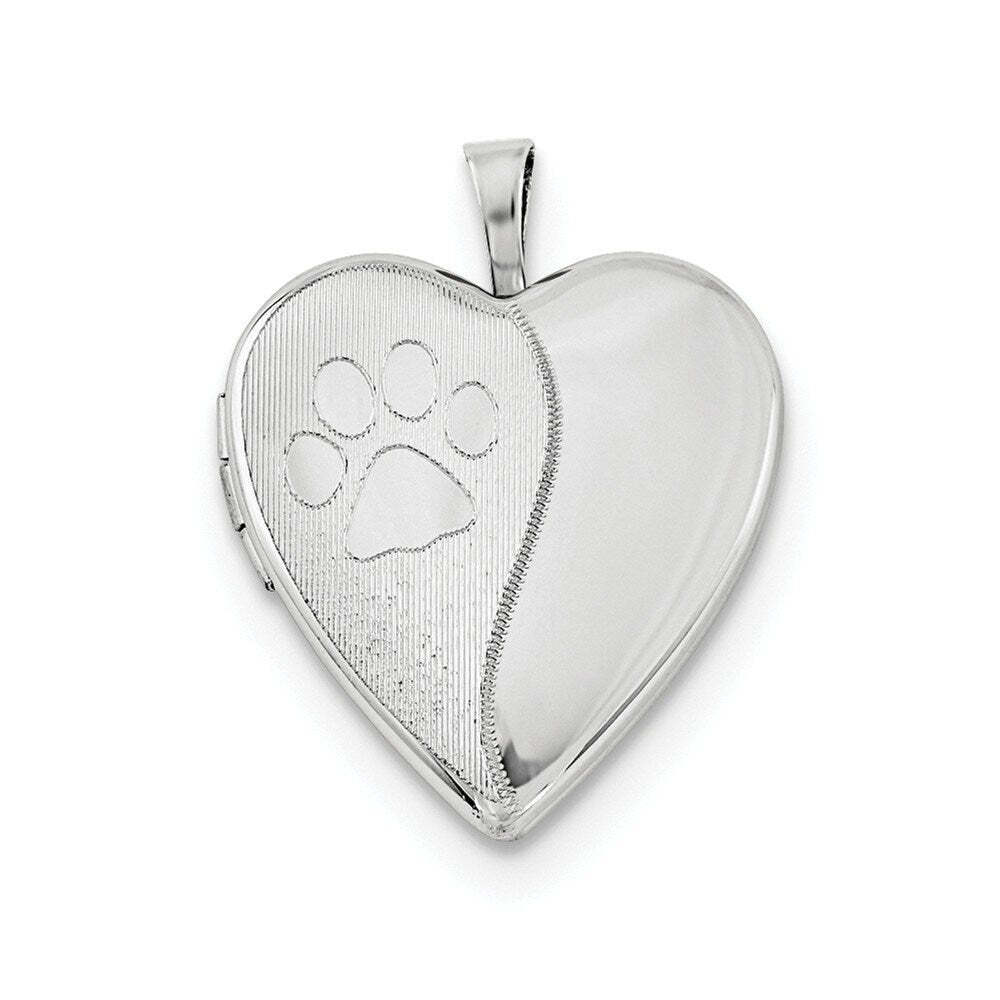 925 Sterling Silver Etched Engravable Satin 2 Photo 20mm Pet Paw Prints Heart Locket Necklace (diff?)