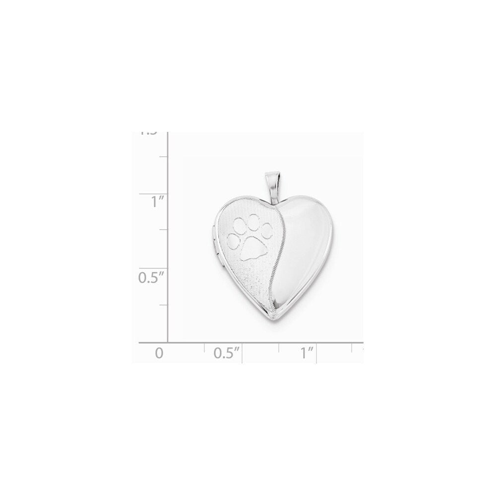 925 Sterling Silver Etched Engravable Satin 2 Photo 20mm Pet Paw Prints Heart Locket Necklace (diff?)