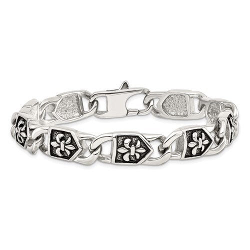 Stainless Steel 8.75" Antiqued Iris Link Bracelet