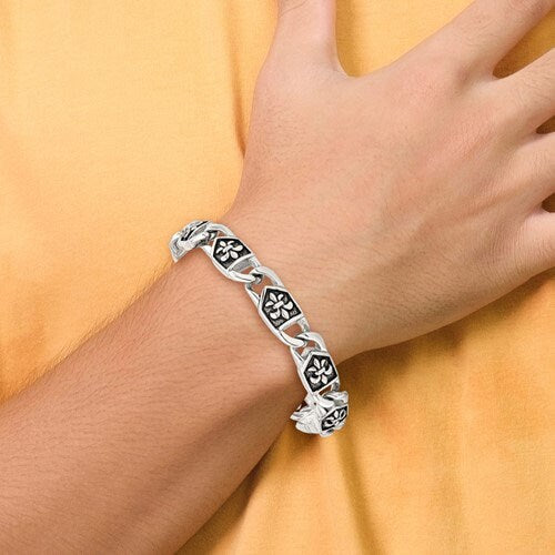 Stainless Steel 8.75" Antiqued Iris Link Bracelet