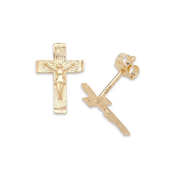 14k Yellow Gold Textured Cross Stud Earrings