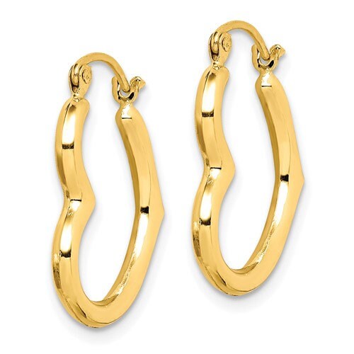 10k Yellow Gold Sideways Heart Hoop Earrings - 15mm or 20mm