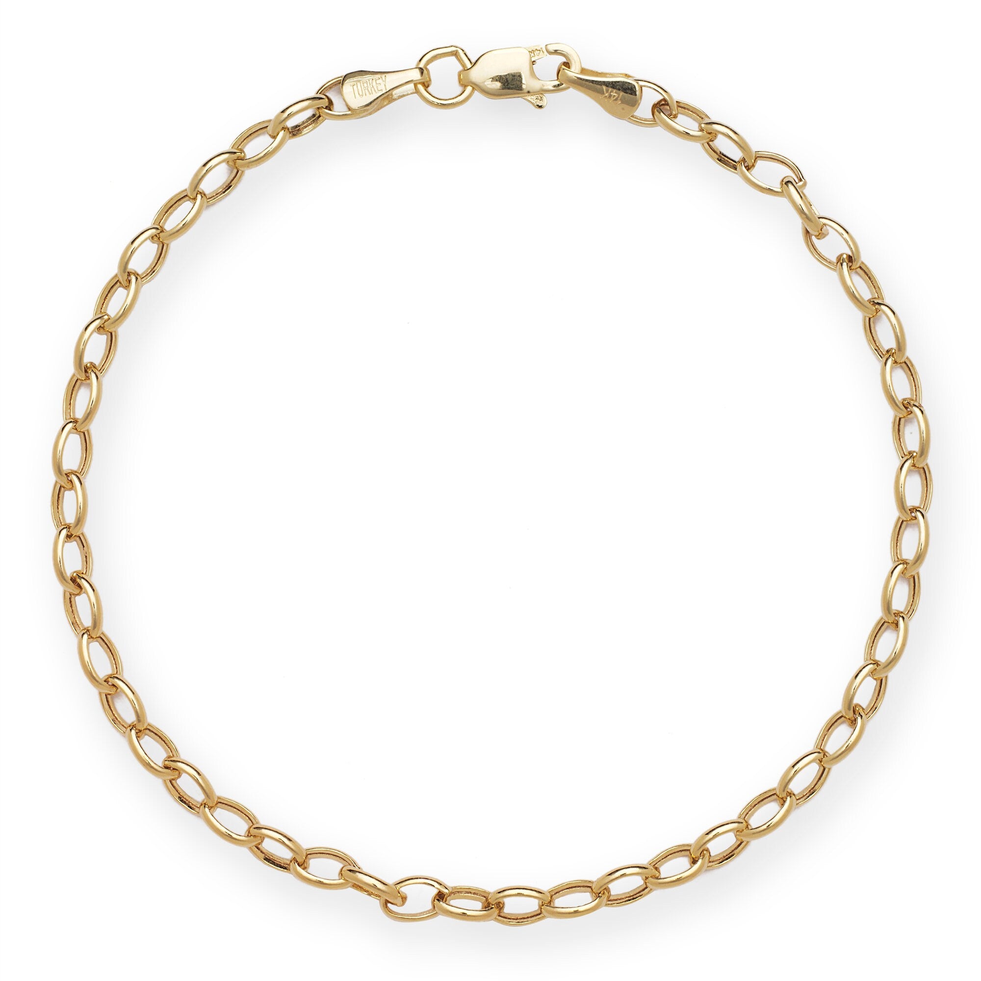 14k Yellow Gold 3.2mm 7" Oval Rolo Chain Bracelet