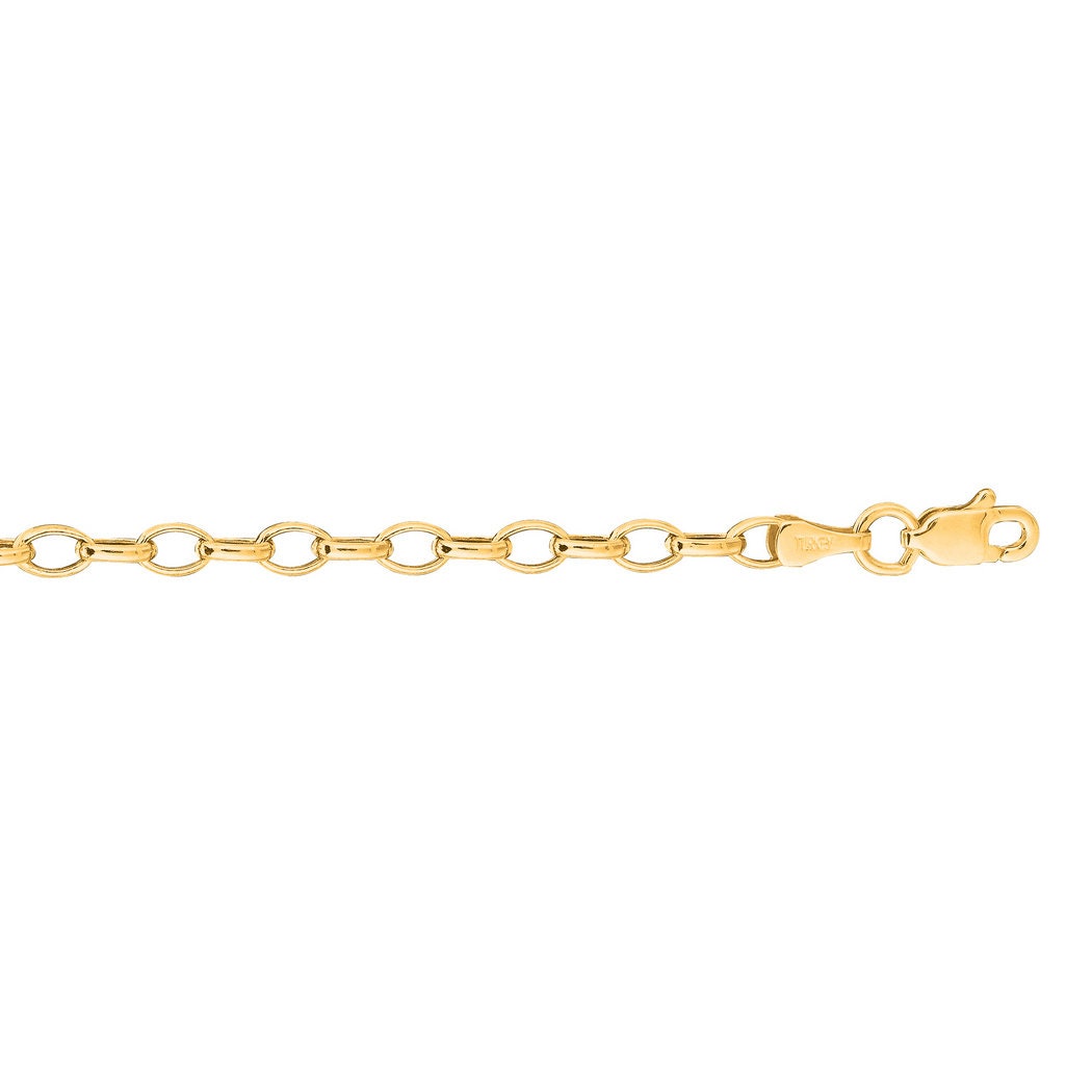 14k Yellow Gold 3.2mm 7" Oval Rolo Chain Bracelet