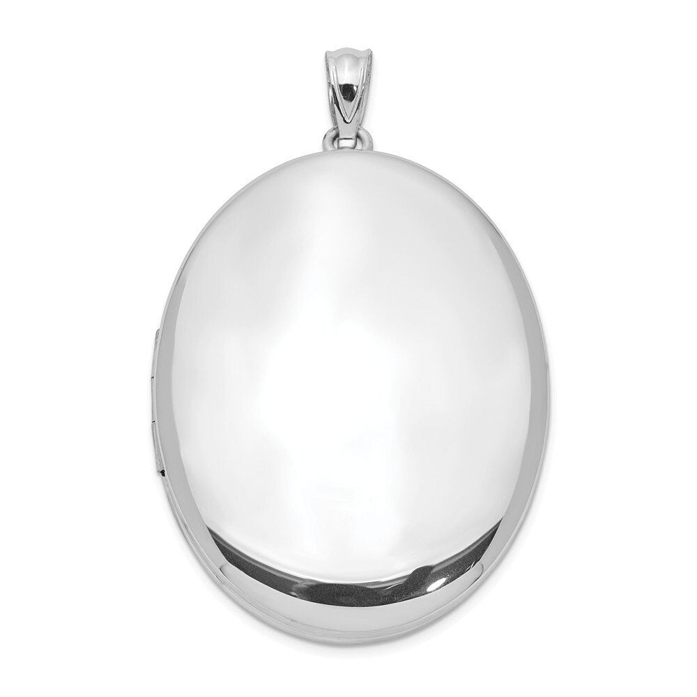 925 Sterling Silver Polished 34mm 2 Photo Large Oval Locket Pendant Necklace