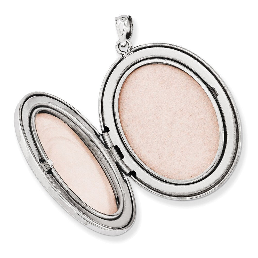 925 Sterling Silver Polished 34mm 2 Photo Large Oval Locket Pendant Necklace