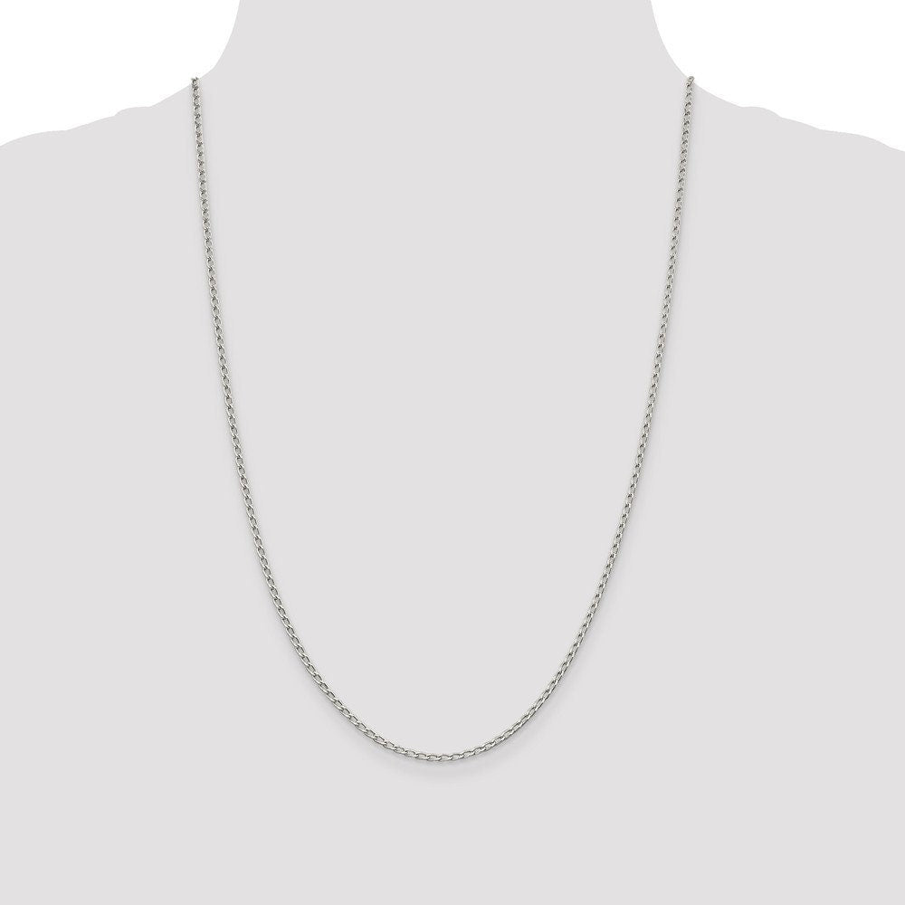 925 Sterling Silver 2.0mm Elongated Open Link Chain Necklace - Jewelry Gifts for Women - Length Options:  16 18 20 24