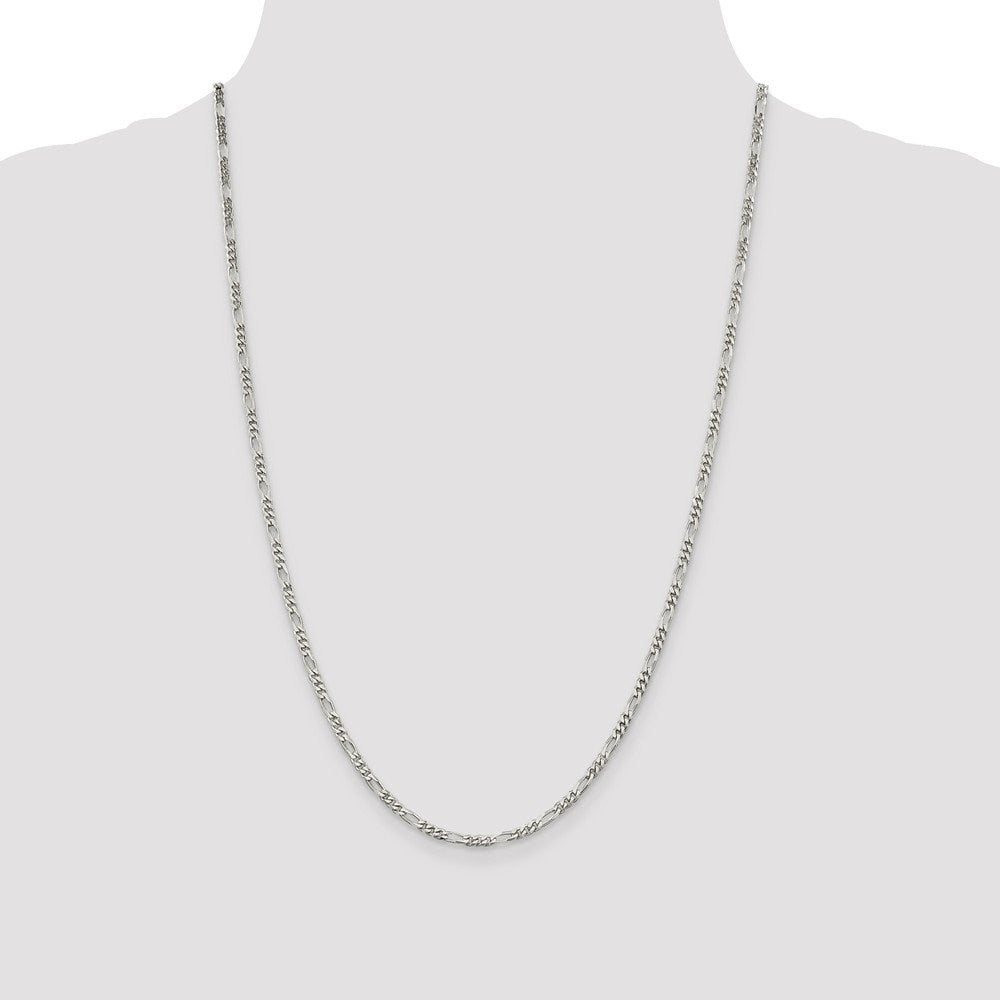 925 Sterling Silver Solid 3mm Figaro Chain Necklace - Jewelry Gifts for Men Boys - Length Options:  16 18 20 22 24 26 28 30