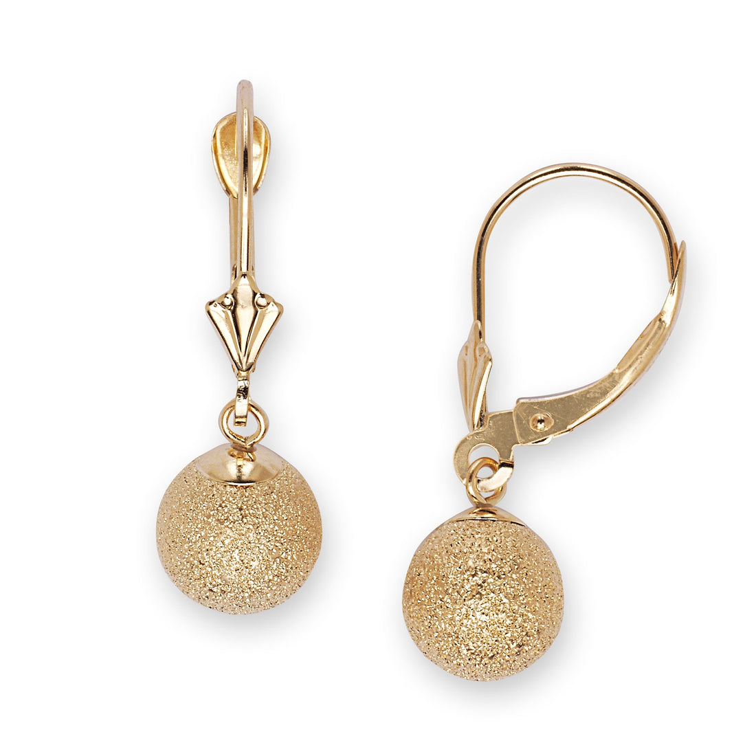 14k Yellow Gold Laser-cut Sparkly Ball Dangle Lever Back Earrings (5/6/7/8mm)