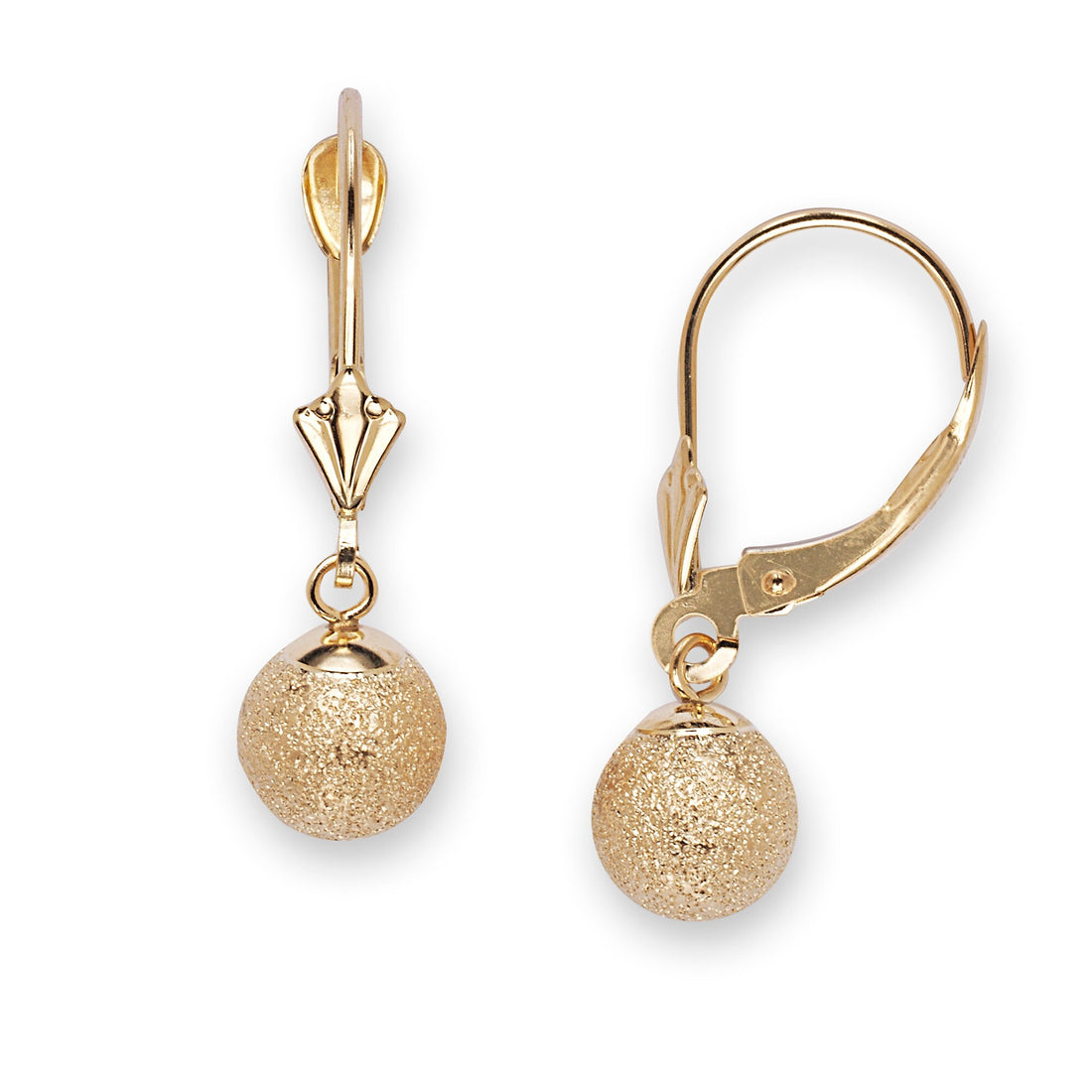 14k Yellow Gold Laser-cut Sparkly Ball Dangle Lever Back Earrings (5/6/7/8mm)