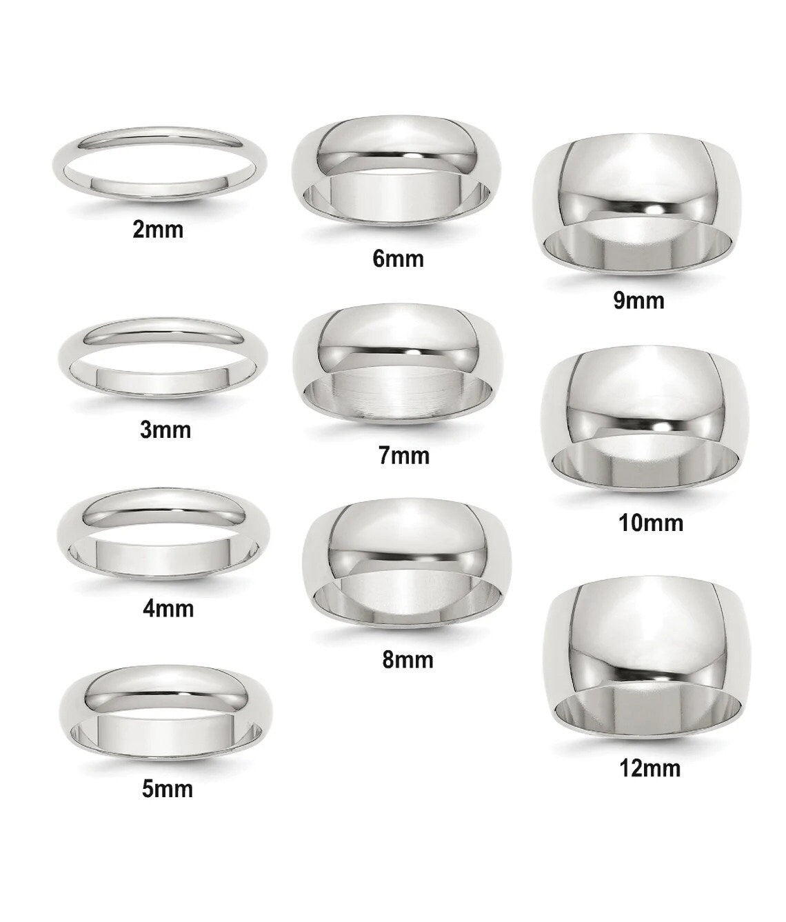 Sterling Silver Unisex Half Round Wedding Band Ring - 2-12mm - Size 4-13 - Free Engraving