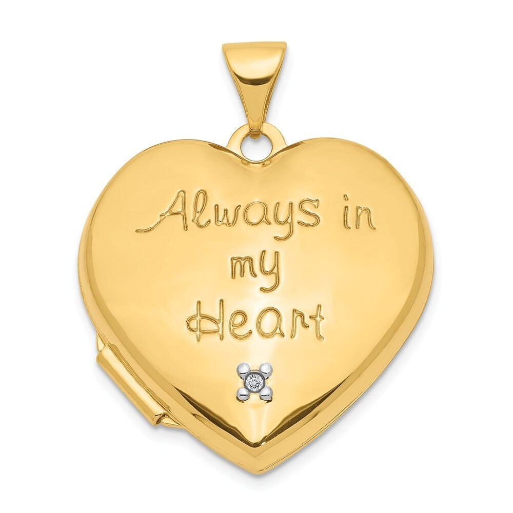 14k Yellow Gold Polished Engravable 2 Photo 21mm Love Heart Diamond Locket Necklace