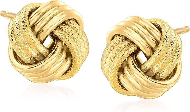 14K Yellow Gold Three Row Knot Stud Earring