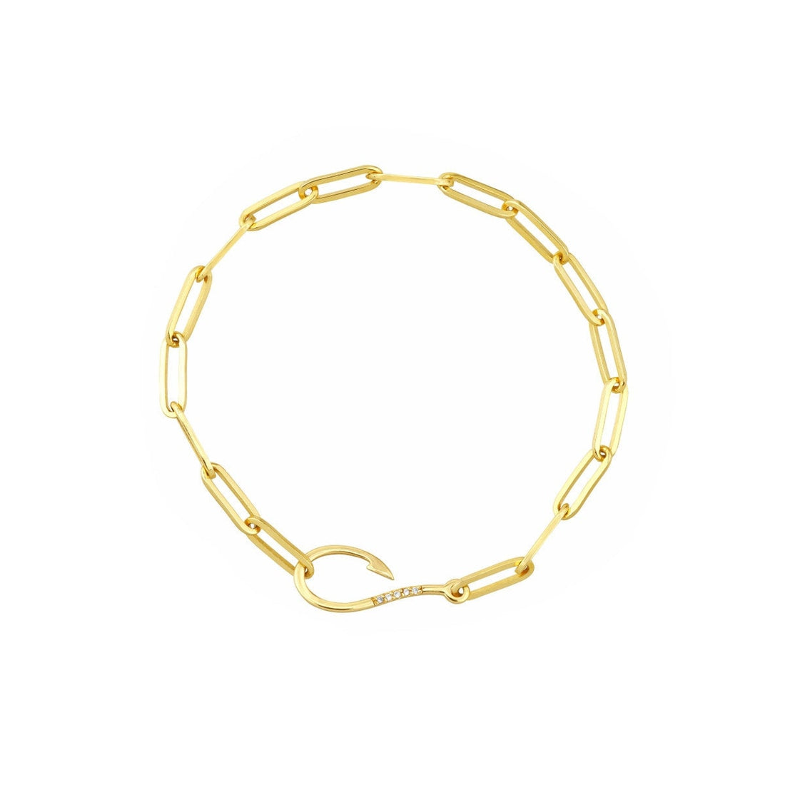 14k Yellow Gold 7.5" Diamond Hook Paper Clip Bracelet