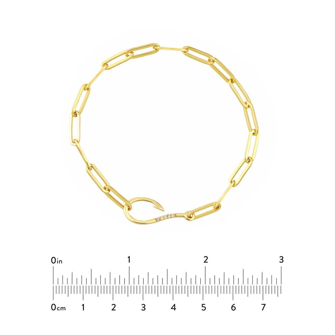 14k Yellow Gold 7.5" Diamond Hook Paper Clip Bracelet