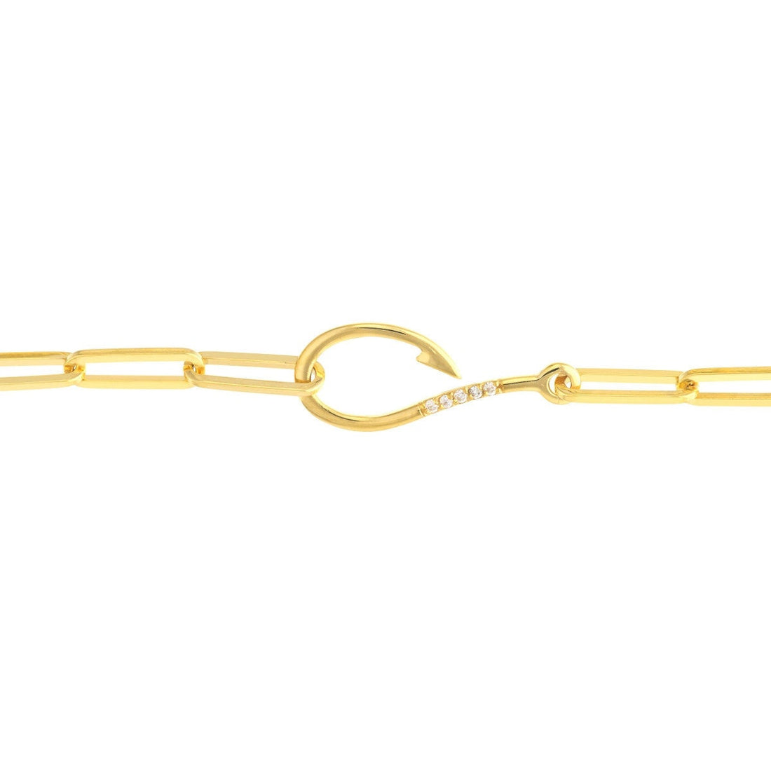 14k Yellow Gold 7.5" Diamond Hook Paper Clip Bracelet