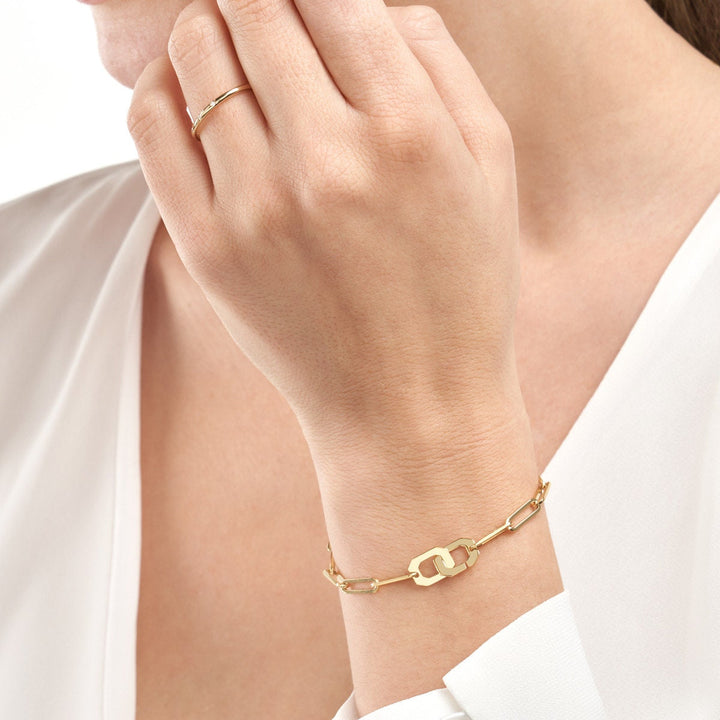 14k Yellow Gold 7.25" Octagon Clasp Paper Clip Bracelet