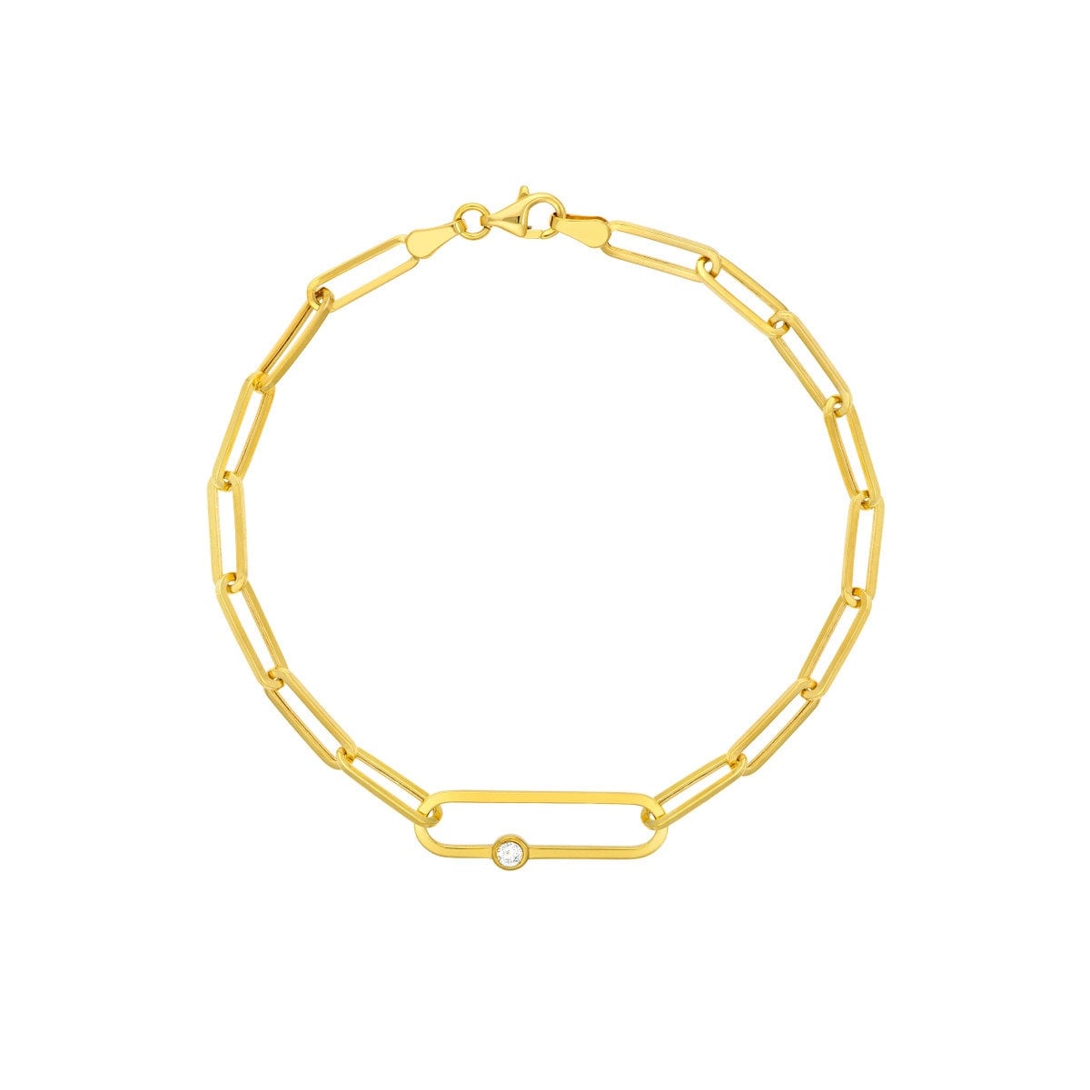 14k Yellow Gold 7.75" Diamond Paper Clip Bracelet