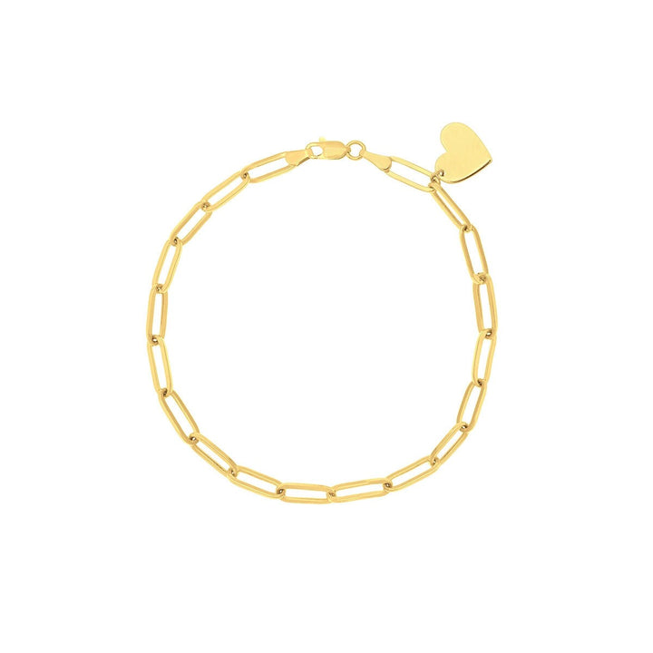 14k Yellow Gold Heart Tag Paperclip Chain Bracelet - 7.5"