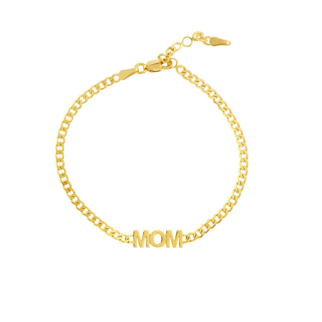 14k Yellow Gold MOM LOVE AMEN 7mm Adjustable Curb Link Bracelet  - 6.75-7.25"