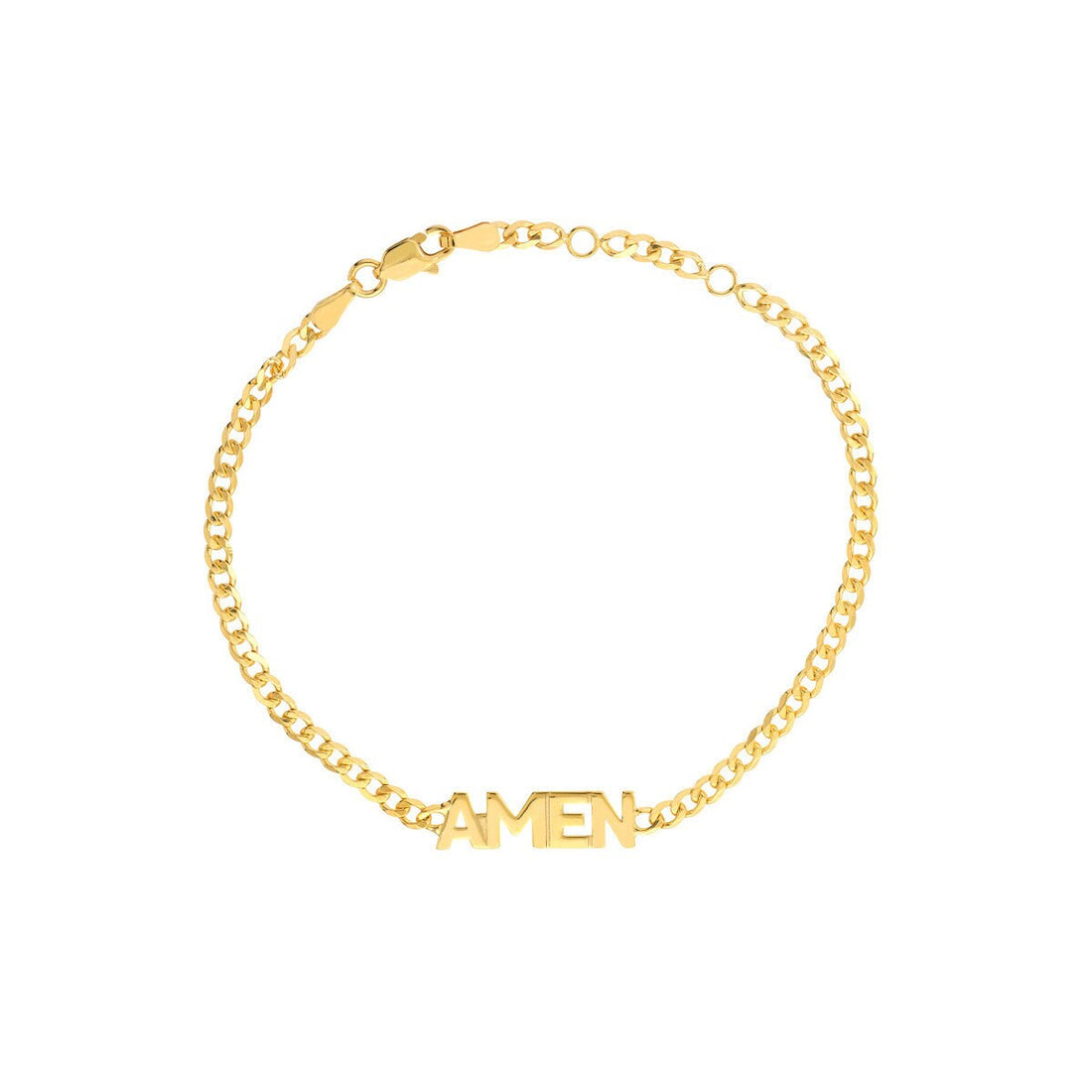 14k Yellow Gold MOM LOVE AMEN 7mm Adjustable Curb Link Bracelet  - 6.75-7.25"