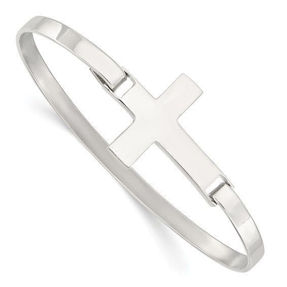 925 Sterling Silver Polished Sideways Cross Stackable Bangle Bracelet